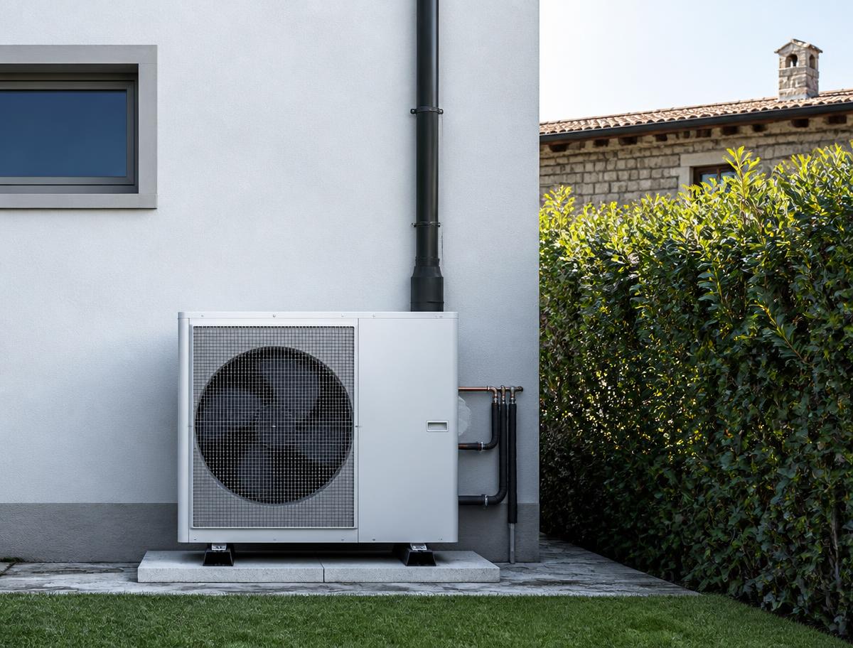 Pompa di calore installata all'esterno di un'abitazione